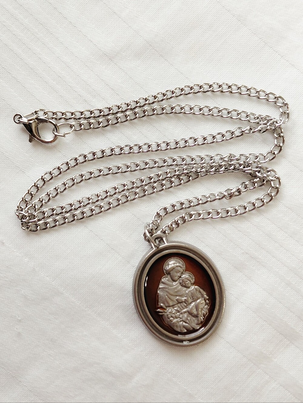 Silver St Anthony Necklace Red Enamel